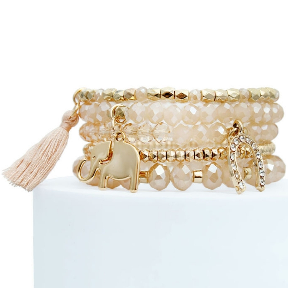 Light Brown Golden Elephant Beaded Bracelet